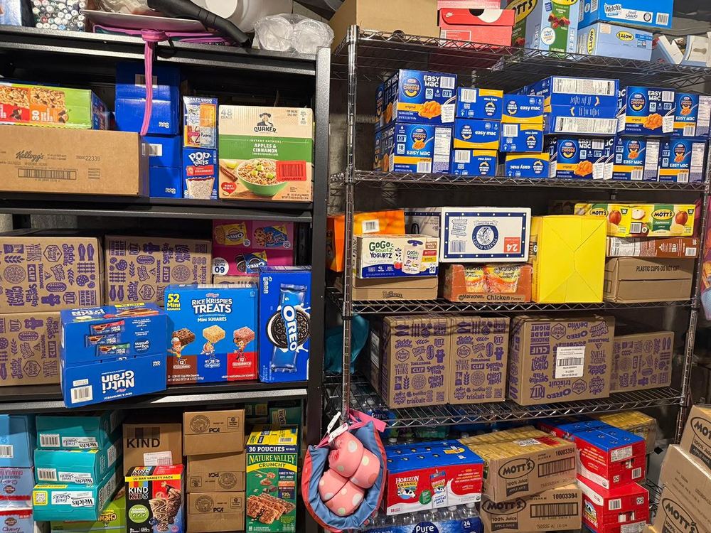 Shelves stocked with snacks